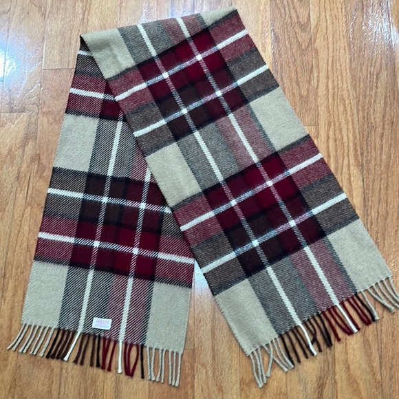 JAEGER Other - JAEGER London Wool Scarf Made In Great Britain Vintage Brown Red Tan Plaid